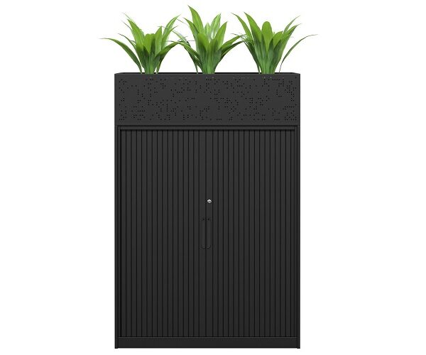 Tambour Door 900w Black Perforated Front 02