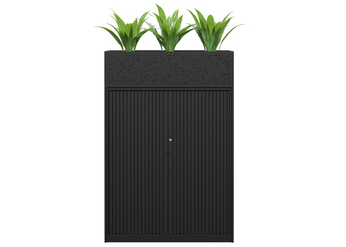 Tambour Door 900w Black Perforated Front 02