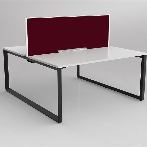 abbotts furniture 2person Doublesided anvil desk white top black frame red screen