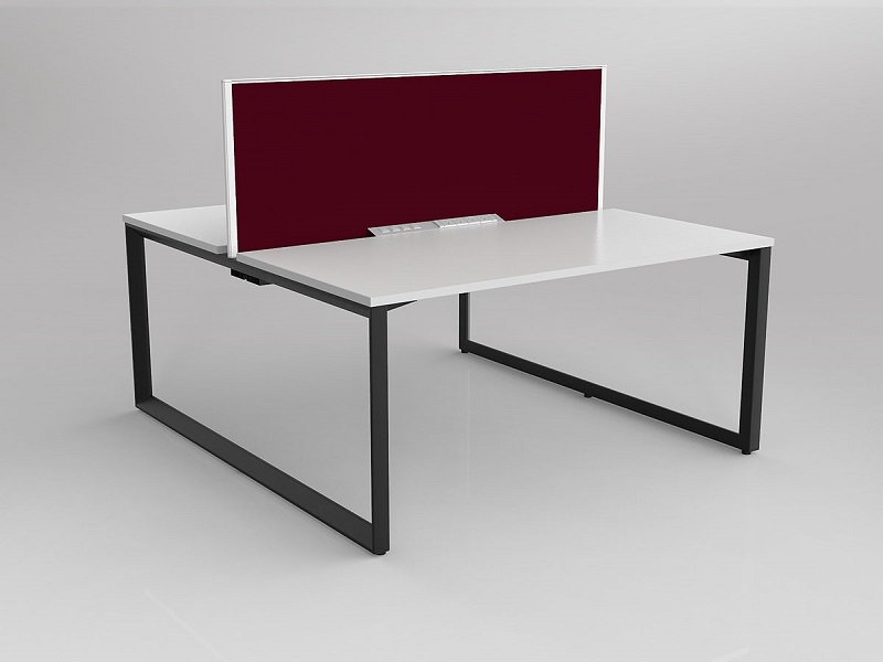 abbotts furniture 2person Doublesided anvil desk white top black frame red screen