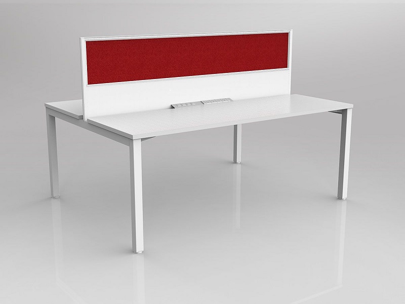 abbotts furniture 2person doublesided axis desk white top white frame red screen