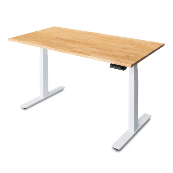 UpDown Pro Natural Rubberwood Desk White Frame