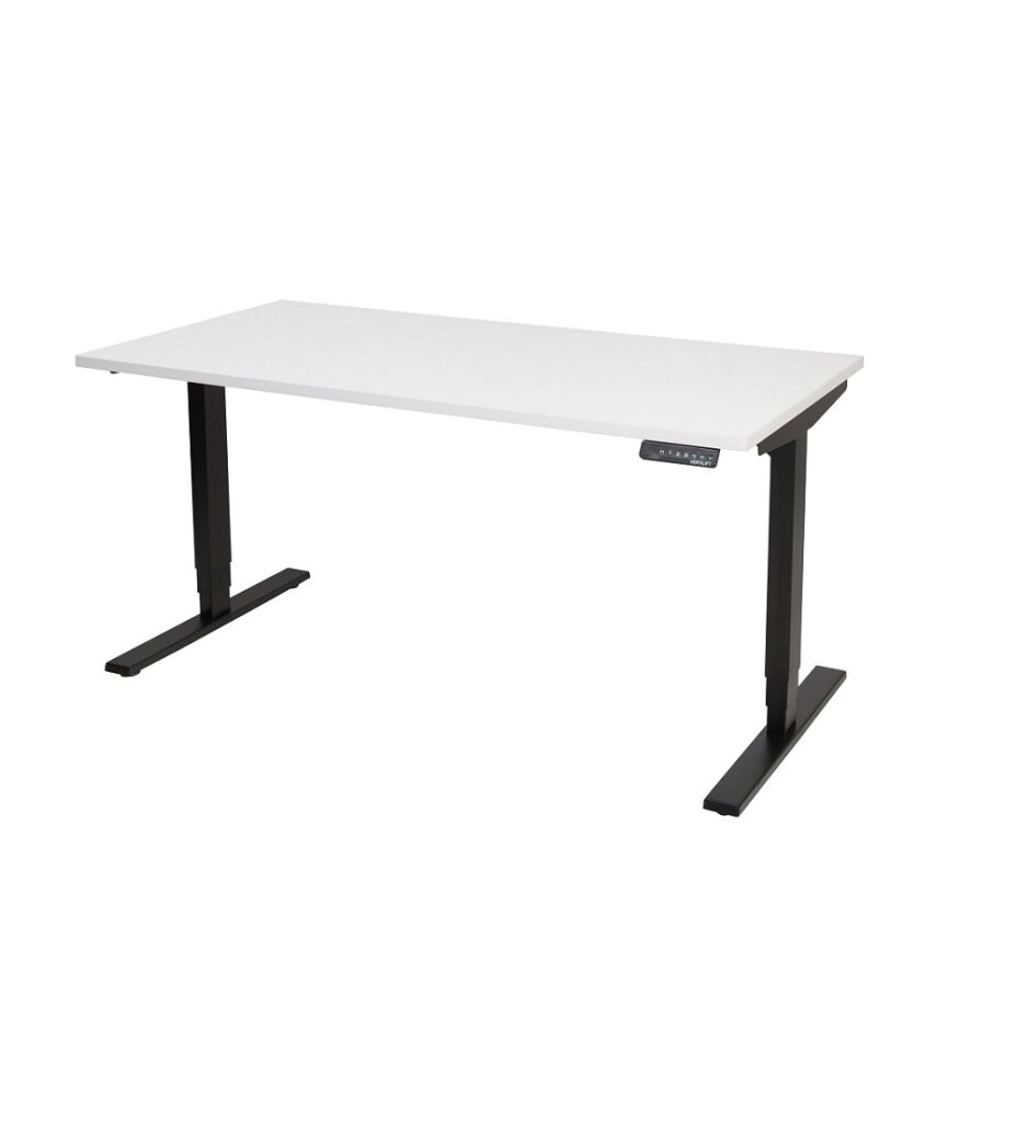 Vertilift Sit Stand Desk with White Top and Black Frame